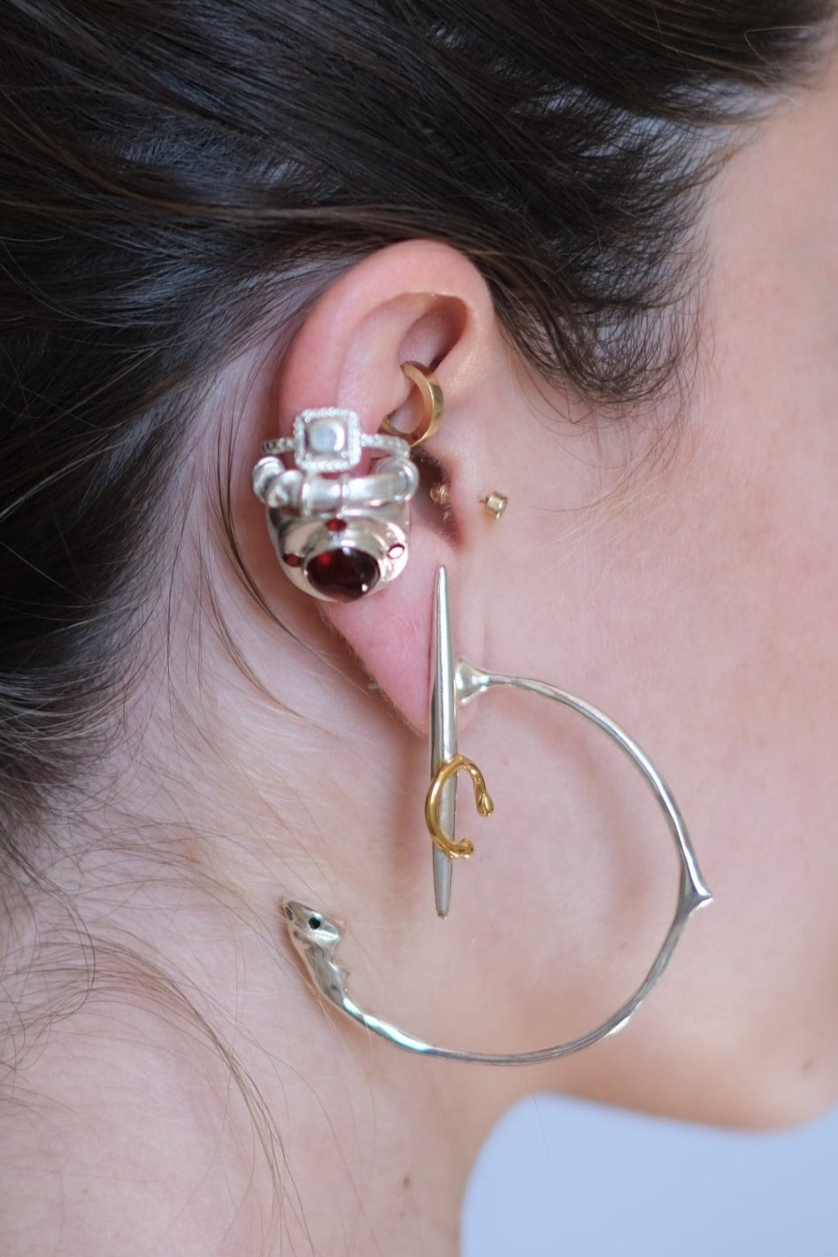 Rings Ear Cuff Red Garnet